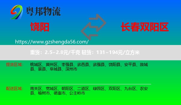 饶阳县到双阳区物流专线