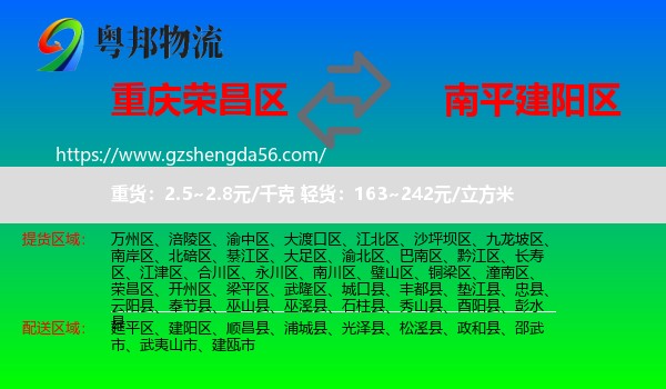 荣昌区到建阳区物流专线