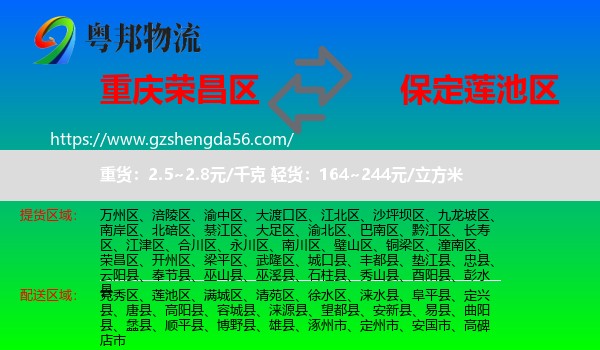 荣昌区到莲池区物流专线