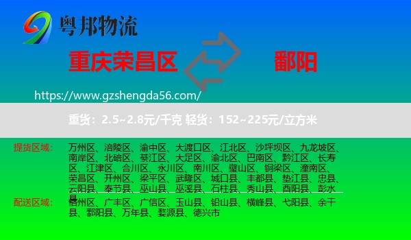 荣昌区到鄱阳县物流专线
