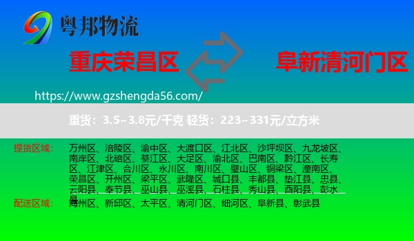 荣昌区到清河门区物流专线