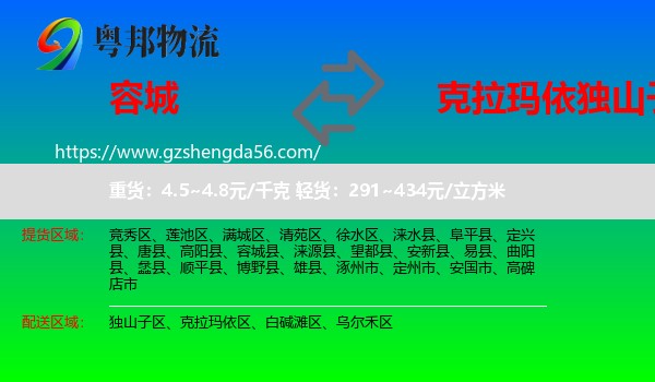 容城县到独山子区物流专线