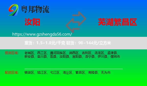 汝阳县到繁昌区物流专线