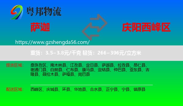 萨迦县到西峰区物流专线