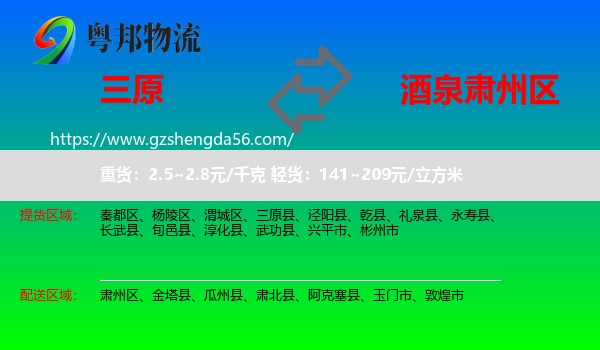 三原县到肃州区物流专线