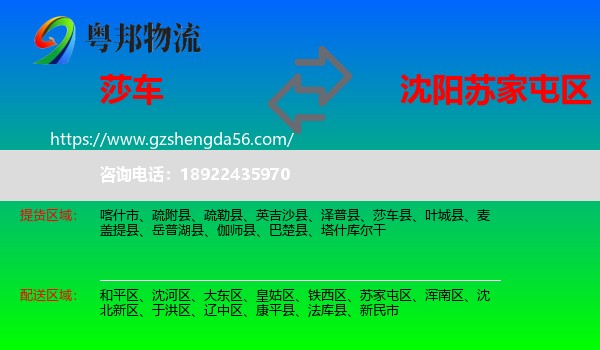莎车县到苏家屯区物流专线
