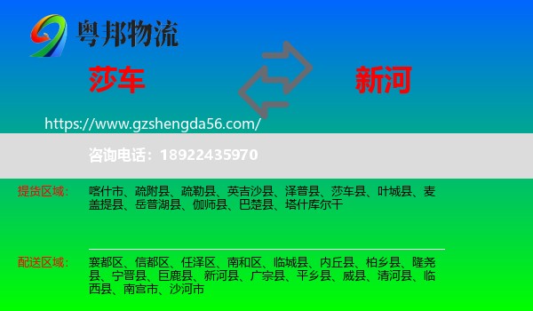 莎车县到新河县物流专线