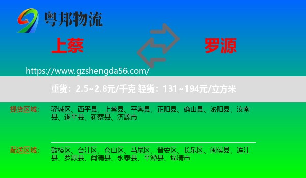 上蔡县到罗源县物流专线