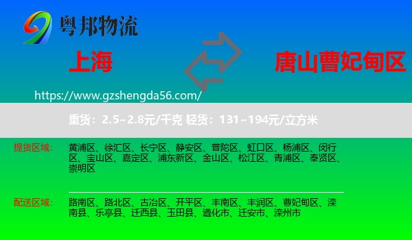 上海到曹妃甸区物流专线