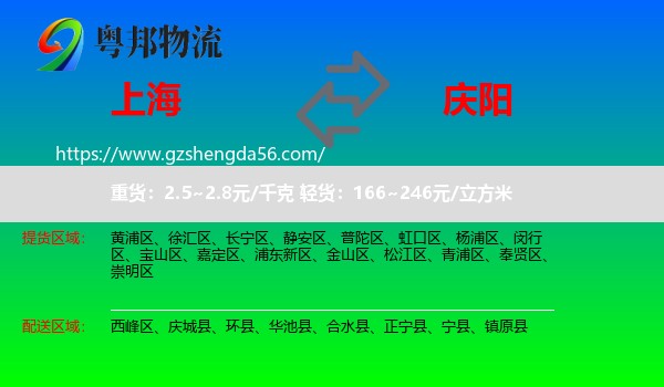 上海到庆阳物流