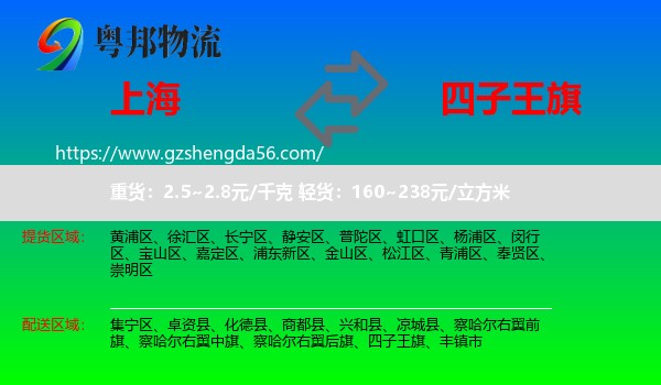 上海到四子王旗物流专线