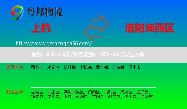 上杭县到涧西区物流专线