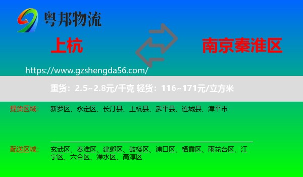 上杭县到秦淮区物流专线