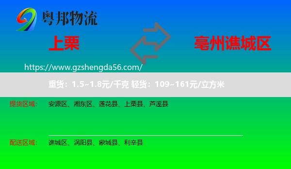 上栗县到谯城区物流专线