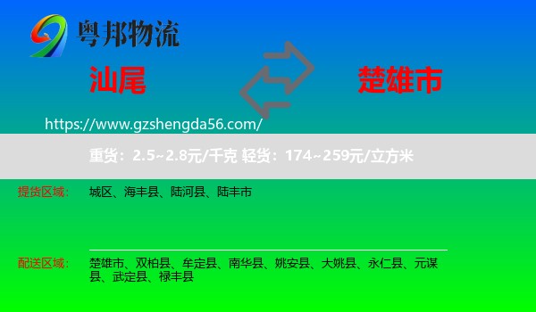 汕尾到楚雄市物流专线