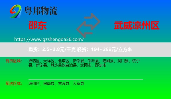 邵东市到凉州区物流专线
