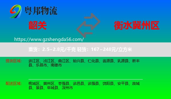韶关到冀州区物流专线