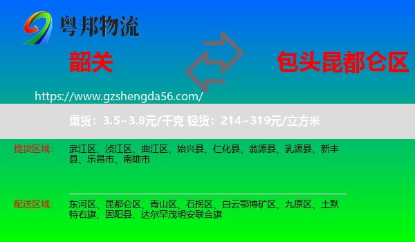 韶关到昆都仑区物流专线