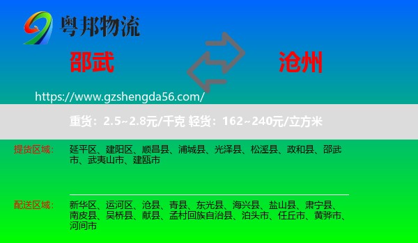 邵武市到沧州物流专线