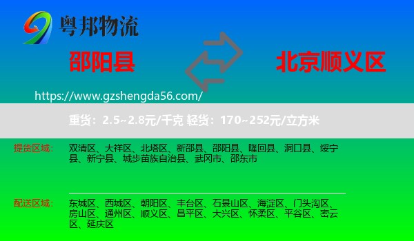 邵阳县到顺义区物流专线