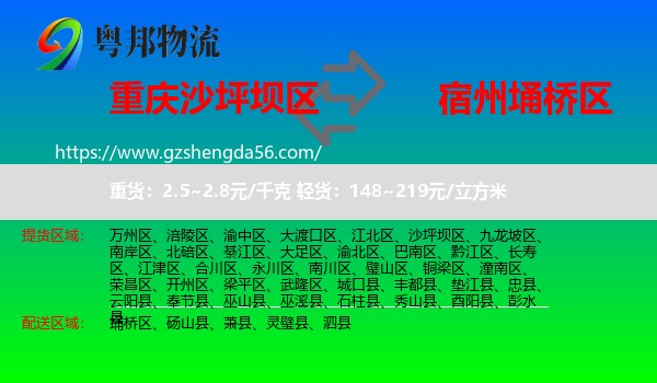 沙坪坝区到埇桥区物流专线