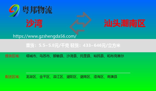 沙湾县到潮南区物流专线