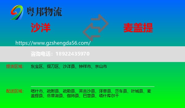 沙洋县到麦盖提县物流专线