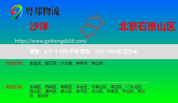 沙洋县到石景山区物流专线