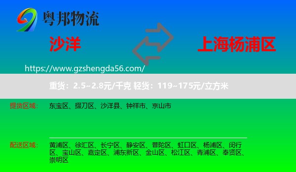沙洋县到杨浦区物流专线