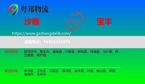 沙雅县到宝丰县物流专线
