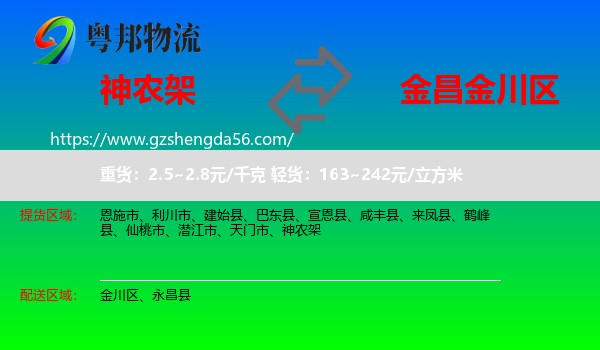 神农架到金川区物流专线