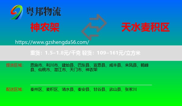 神农架到麦积区物流专线