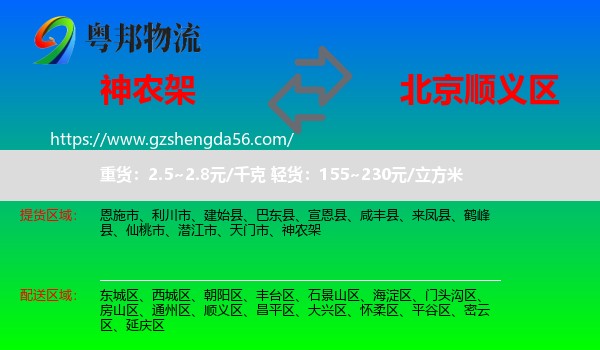 神农架到顺义区物流专线