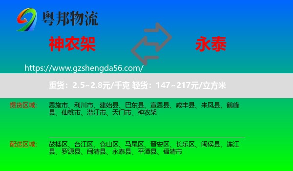 神农架到永泰县物流专线
