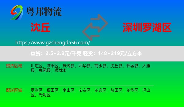 沈丘县到罗湖区物流专线