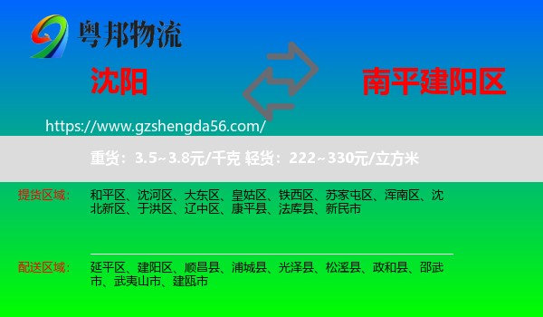 沈阳到建阳区物流专线