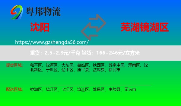 沈阳到镜湖区物流专线