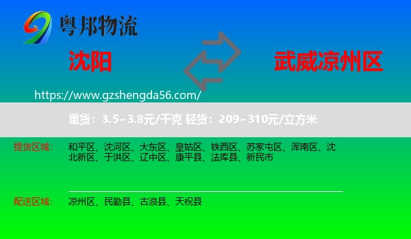 沈阳到凉州区物流专线