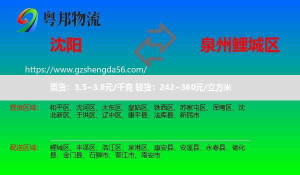 沈阳到鲤城区物流专线