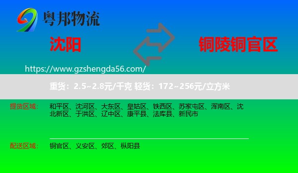 沈阳到铜官区物流专线