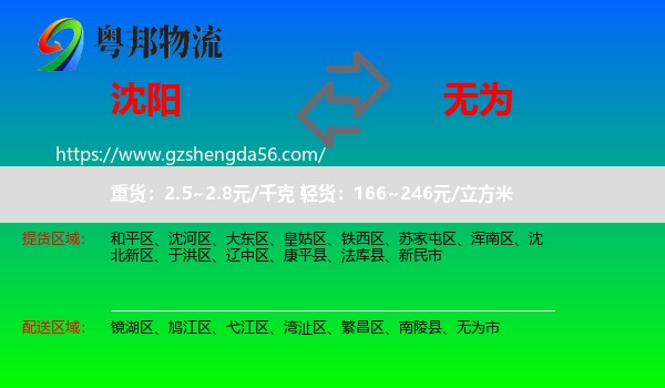 沈阳到无为市物流专线