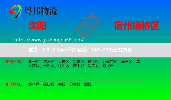 沈阳到埇桥区物流专线
