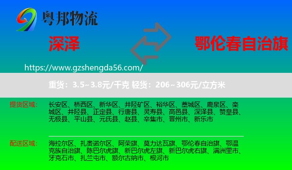 深泽县到鄂伦春自治旗物流专线