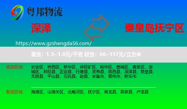 深泽县到抚宁区物流专线