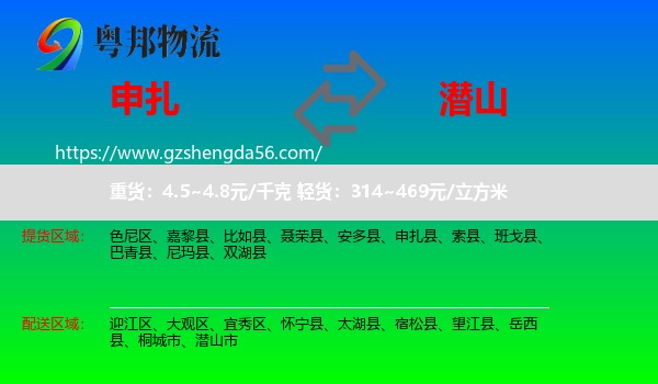 申扎县到潜山市物流专线