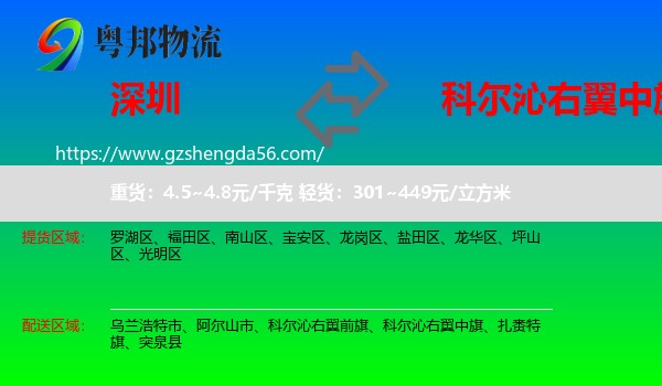 深圳到科尔沁右翼中旗物流专线