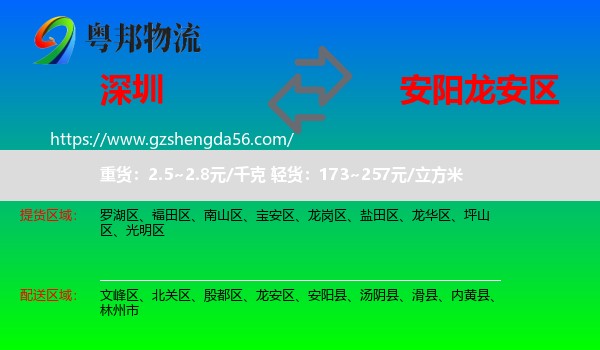 深圳到龙安区物流专线