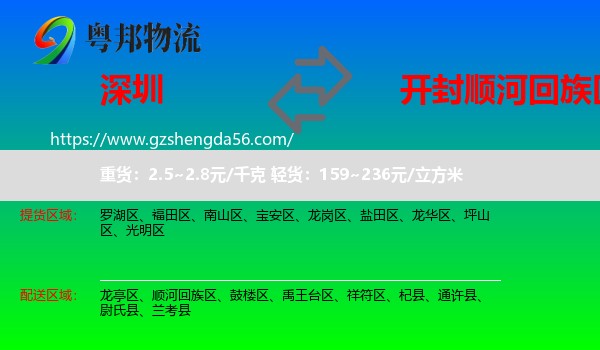 深圳到顺河回族区物流专线