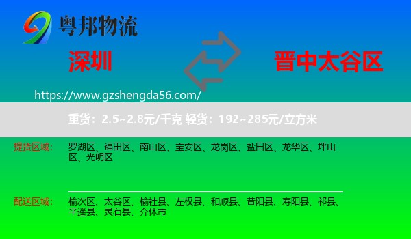 深圳到太谷区物流专线