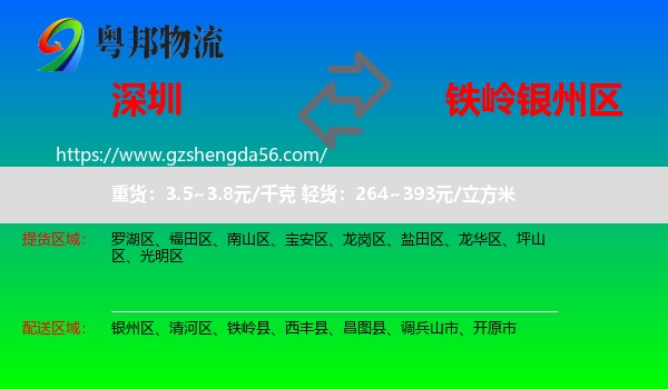 深圳到银州区物流专线